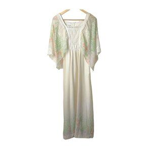 Tere Tereba for Young Reflections Ivory Floral Hippy Boho Maxi Dress Size XS/S